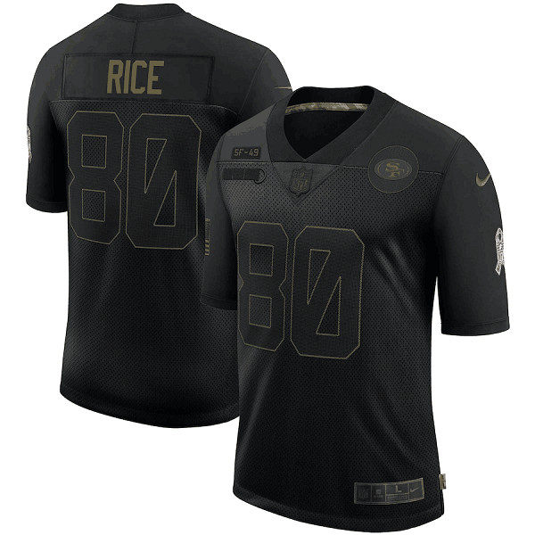 Men's San Francisco 49ers #80 Jerry Rice 2020 Black Salute To Service Limited Stitched NFL Jersey